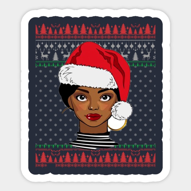 African American Black Women Santa Christmas Ugly Sweater Sticker by Kribis